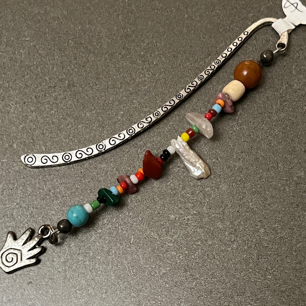 Natural Gemstone, Crystals Beaded Bookmark with Hand Charm.